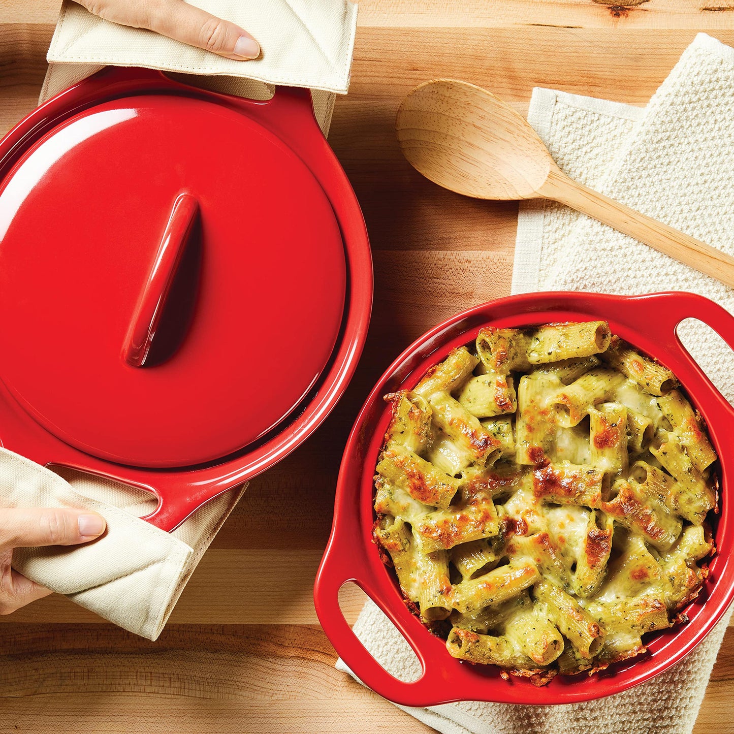 Solid Glaze Ceramics Casserole Bakers (Red)