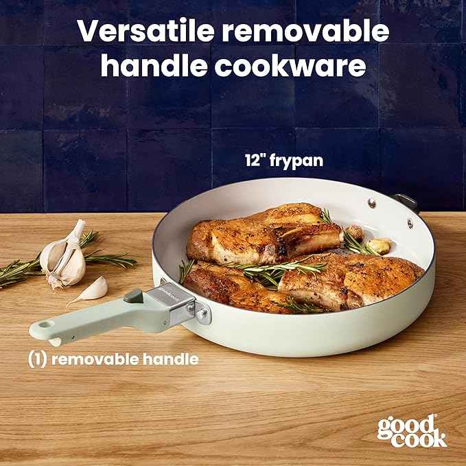 GoodCook Ceramic Frying Pan Skillet with Removable Handle, Induction Compatible, Nonstick and Oven Safe, 12-Inch, Sage Green