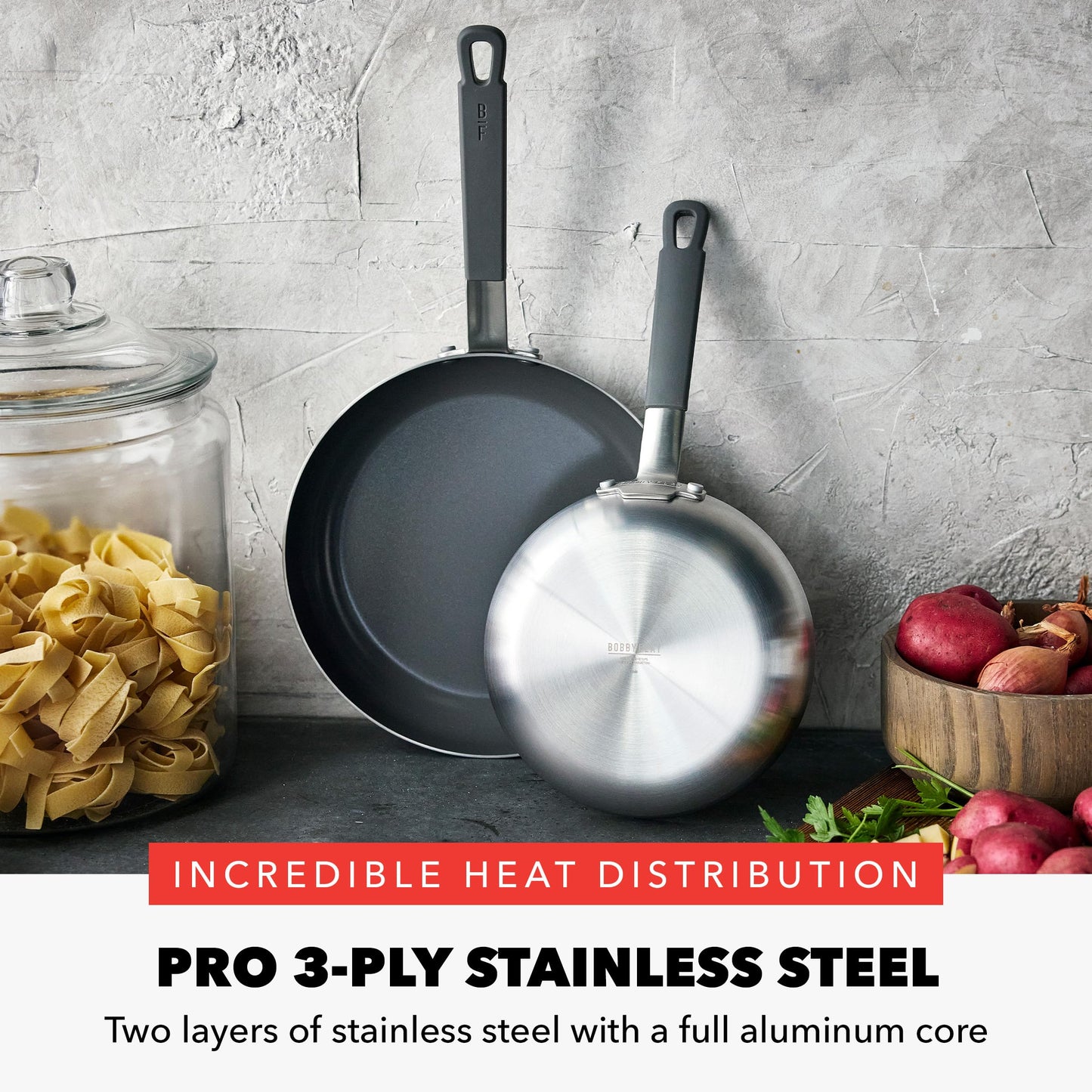 x Bobby Flay Stainless Steel 8” & 10” Frying Pan Skillet Set (8" and 10" Frying Pan Set / Stainless Steel)