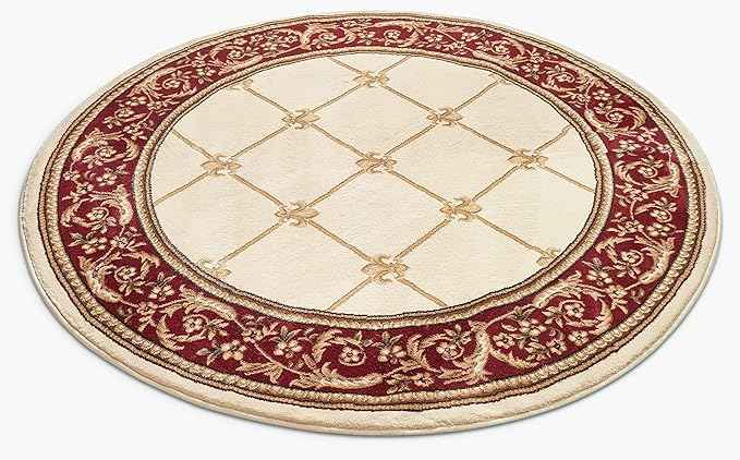 Well Woven Timeless Collection Fleur De Lis Ivory 8' Foot Round Luxurious Traditional French Aubusson Oriental Area Rug Perfect for Living Room Bedroom or Dining Room Easy-to-Clean Durable Design