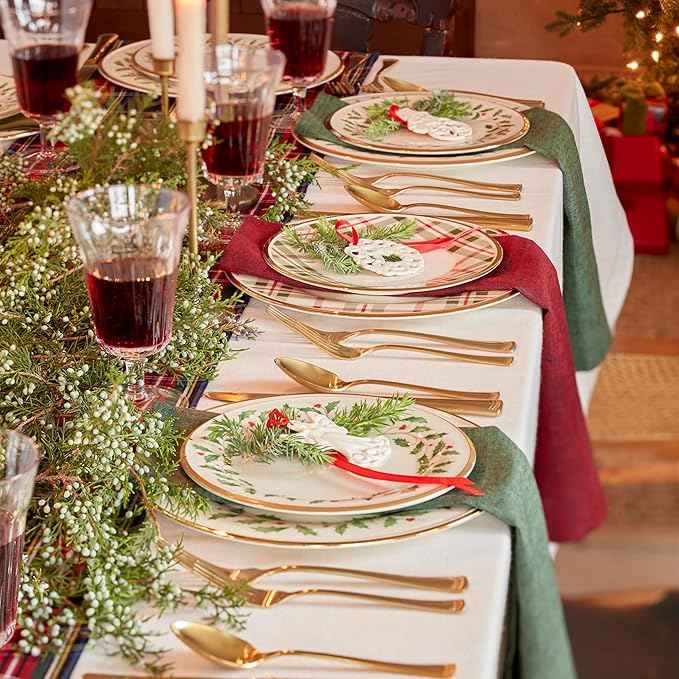 Lenox 894966 Holiday Plaid Dinner Plates, Set of 4, Red & Green, Christmas Dinnerware, Hosting