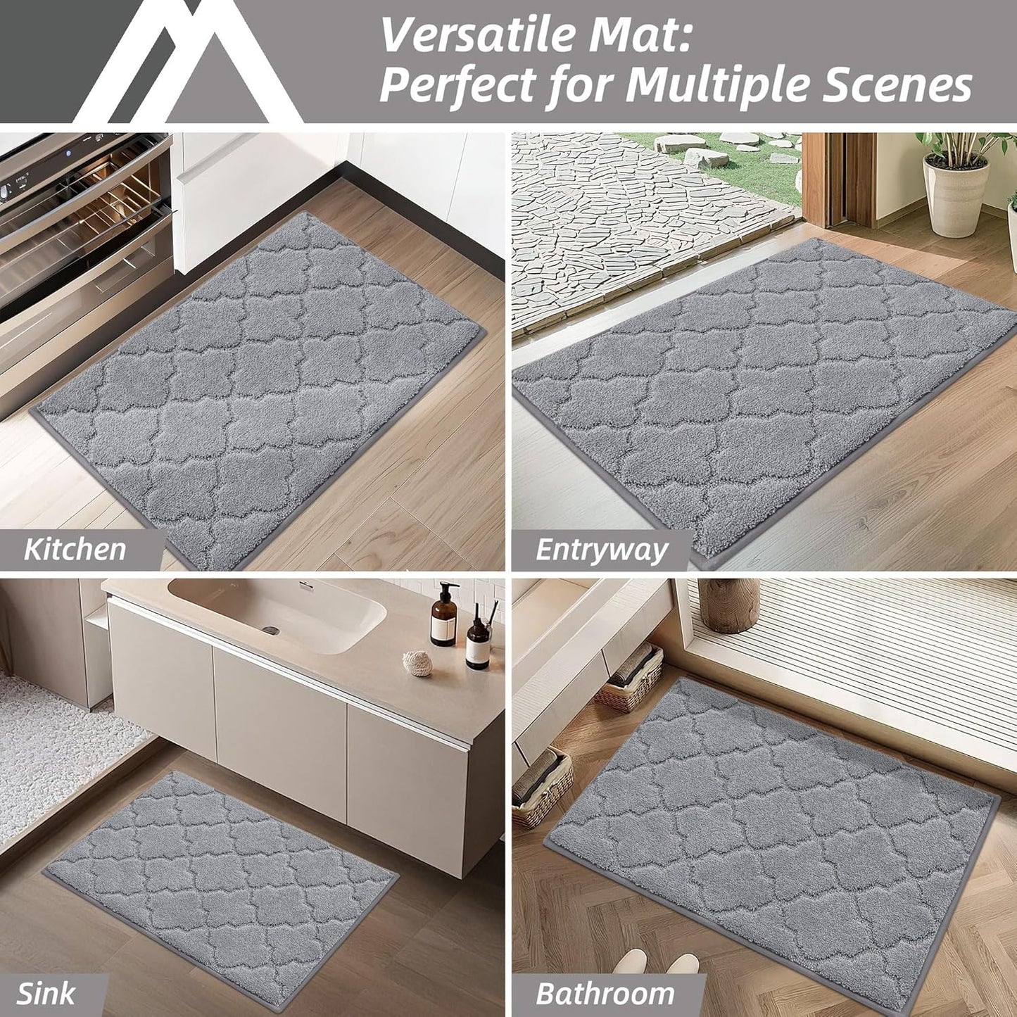 COSY HOMEER Kitchen Rugs Washable Non Slip Kitchen Mats for Floor Absorbent Kitchen Carpet 20" x 32" Soft Rugs for Kitchen,Sink Mat,Entrance,Area Rugs,Grey