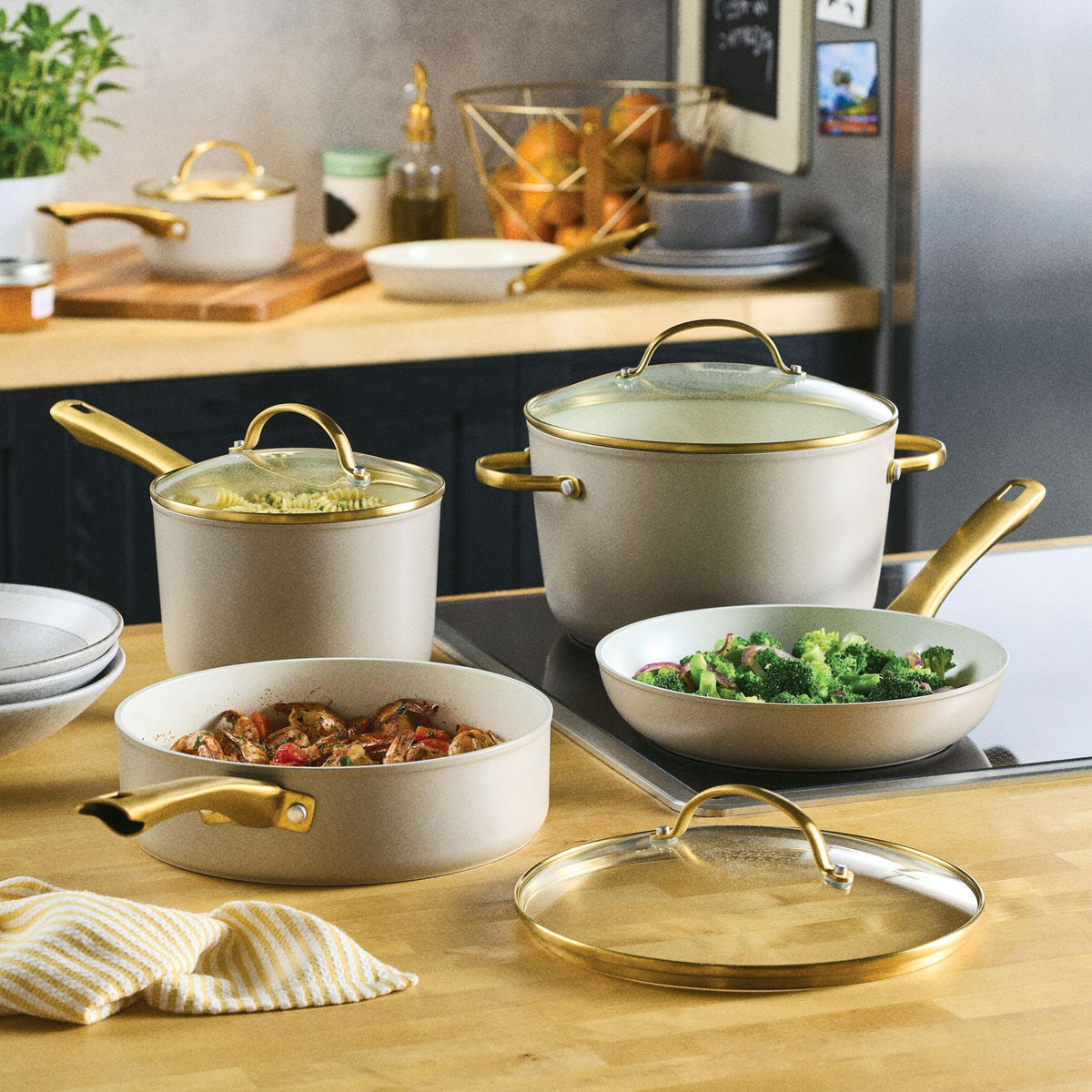 Forged Induction Ceramic Nonstick Cookware Set (Taupe / Cookware Set (12-Piece))