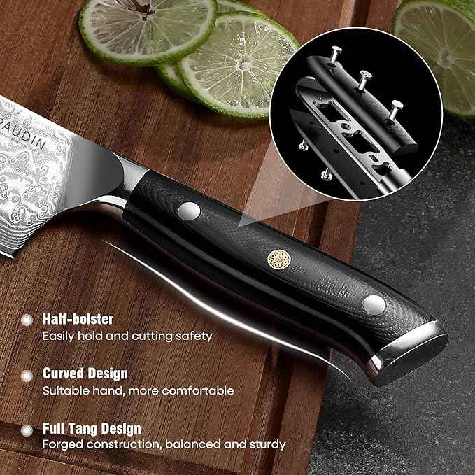 PAUDIN Nakiri Knife 7'', Damascus Chef Knife, Japanese VG-10 Stainless Steel, Kitchen Knife with G10 Full Tang Handle, Razor Sharp 67-Layer Forged Blade