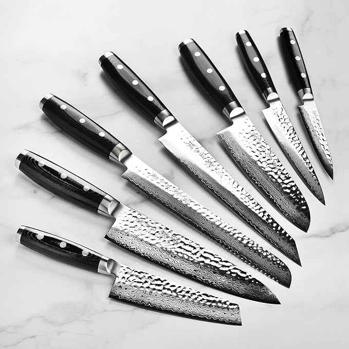 Enso Knife Set - Made in Japan - HD Series - VG10 Hammered Damascus Japanese Stainless Steel with Dark Ash Knife Block - 25 Piece