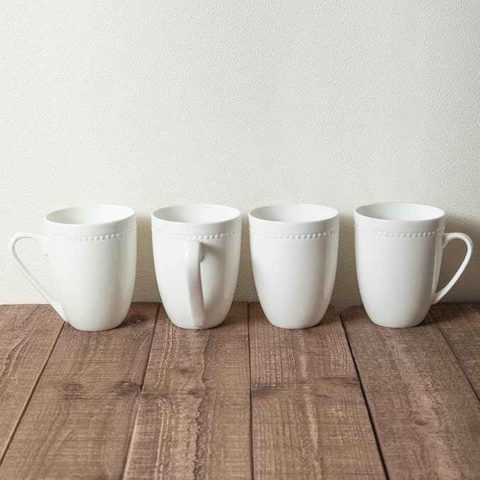 Stone Lain Ava Bone China Formal Dinnerware Set, 16-Piece Everyday Dish Service for 4 Includes Plates, Bowls, and Mugs | Chip + Scratch Resistant| White with Embossed Pinpoint Design
