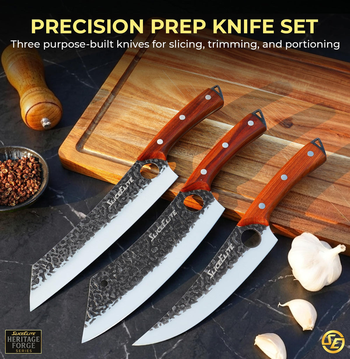 3PC Boning Knife Scimitar & Kiritsuke Knives Prep Knife Set Forged Blades