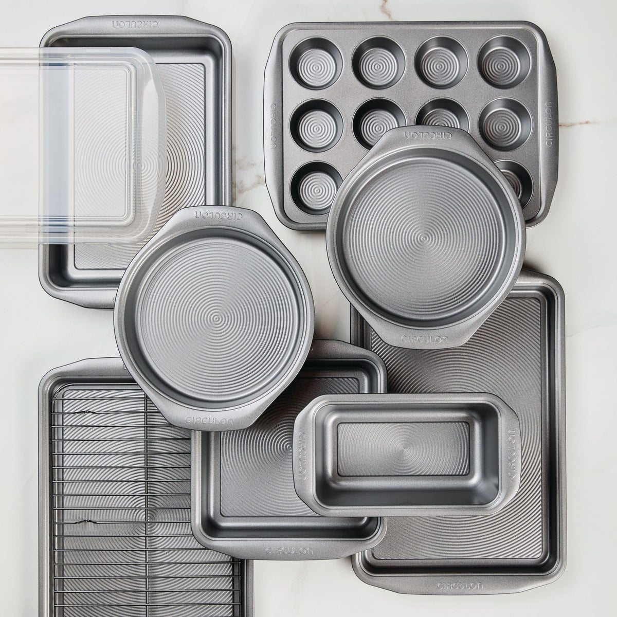 Nonstick Heavy Gauge Steel Bakeware Set with Rolled Pan Edges Loaf Pan (Gray / 10 Piece)