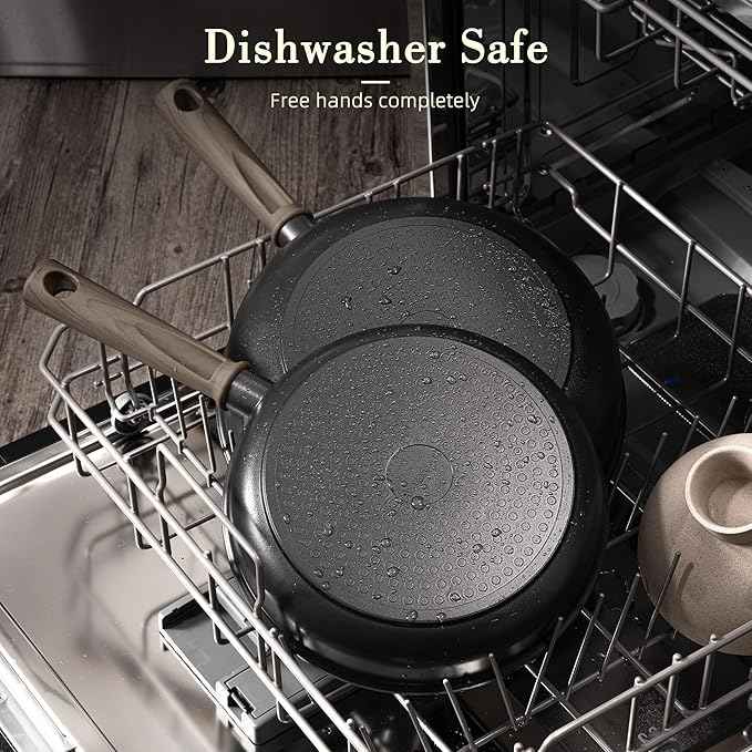 Astercook Non Stick Pots and Pans Set, Healthy Non-Toxic Titanium Induction Kitchen Cookware Sets for Cooking with Frying Pans, PFAS/PTFE/PFOA & PFOS Free, Black, 19 Pcs