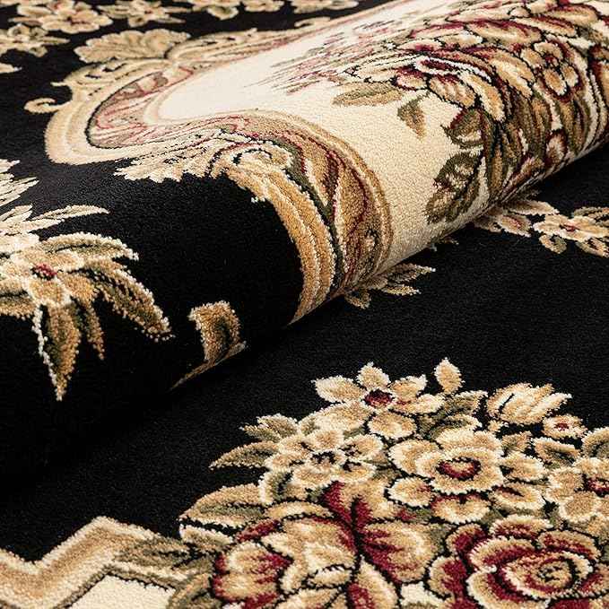 Well Woven Timeless Collection Le Petit Palais Black 5' Foot Round Luxurious Traditional French Medallion Oriental Area Rug Living Room Bedroom Dining Room Easy-to-Clean Durable Design