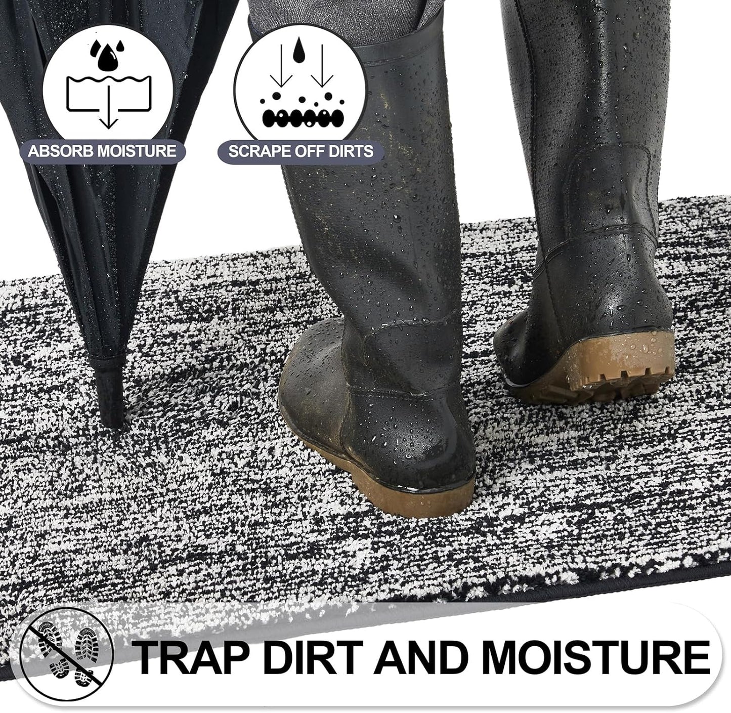 REFETONE Indoor Doormat, Front Door Mat 24"x36" Absorbent Rubber Backing Non Slip Back Door Mats, Washable Low-Profile Inside Floor Mat Door Rugs for Entryway, Resist Dirt Mud Mat for Dogs, Black