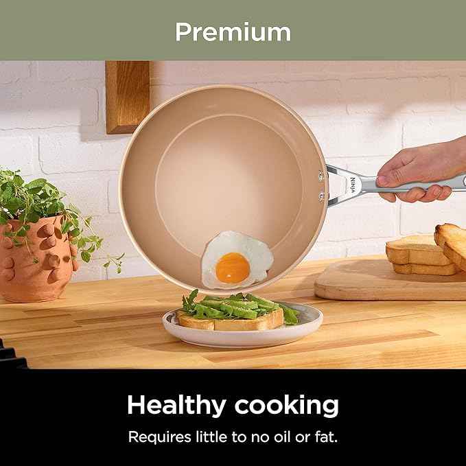 Ninja Pots and Pans Set Non Stick | Extended Life Premium Ceramic Cookware Set | 9-Piece Nonstick | PTFE Free | Oven Safe to 550°F | Induction Compatible | Frying Pan x3 | Cooking Pot x3 | CW99009