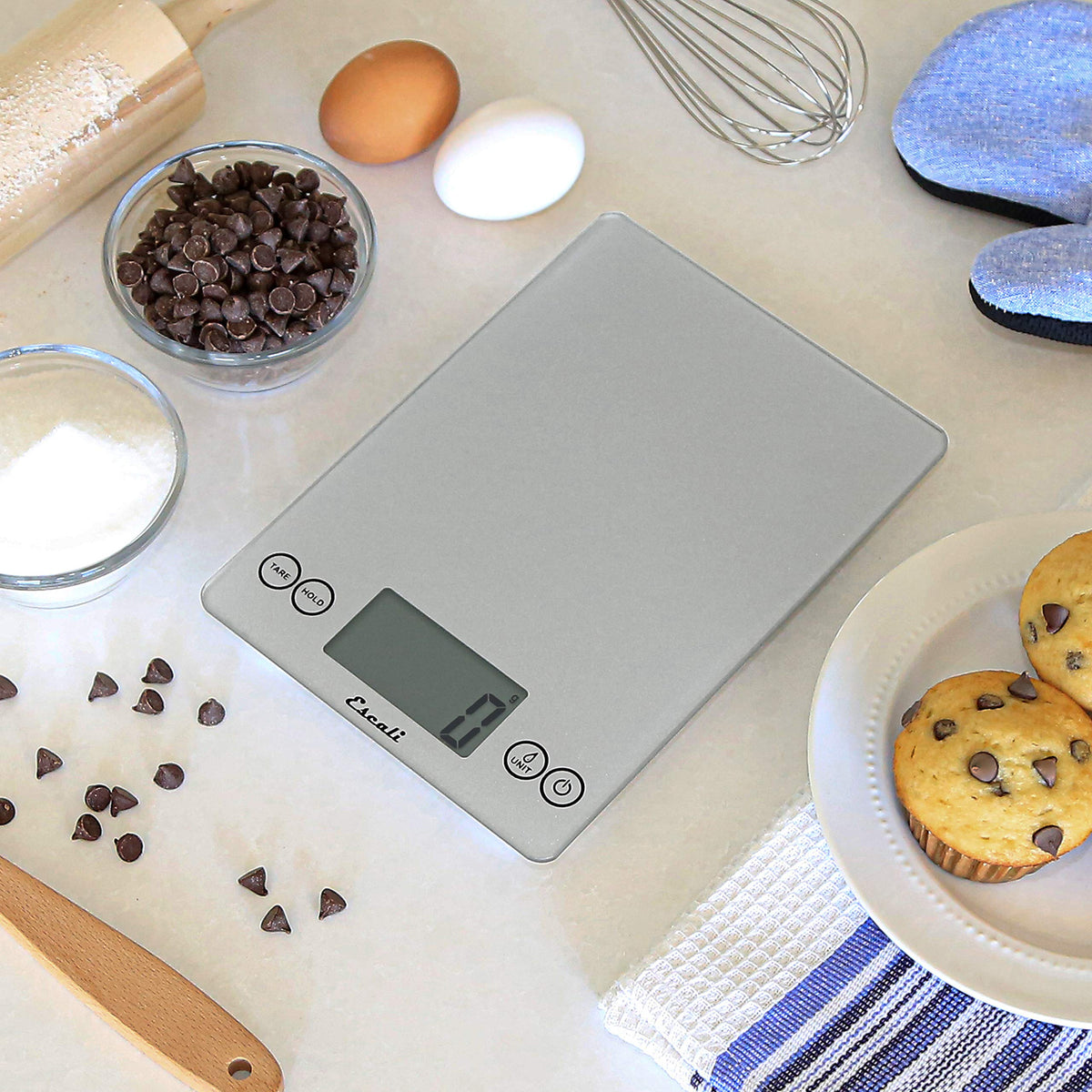 Arti Glass Food Scale Digital Countertop Kitchen (Shiny Silver / 9" x 6.5" x .75")