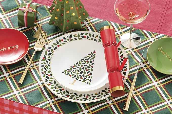 kate spade new york Evergreen 12-Piece Dinnerware Set, 12 Count, Ivory, Christmas Dinnerware Set, Holiday Hosting