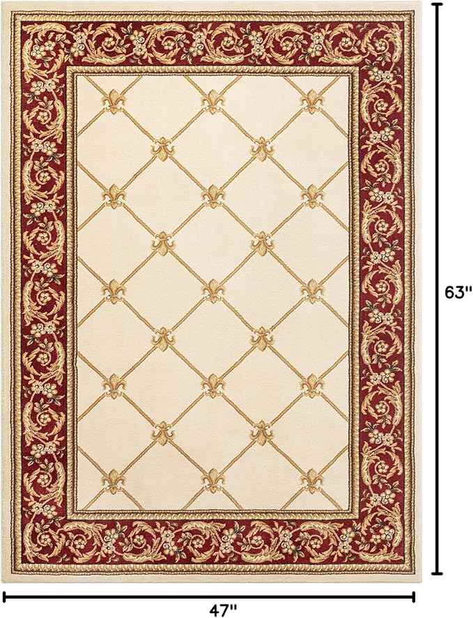 Well Woven Timeless Collection Fleur De Lis Ivory 3x5 Luxurious Traditional French Aubusson Oriental Area Rug Perfect for Living Room Bedroom or Dining Room Easy-to-Clean Durable Design