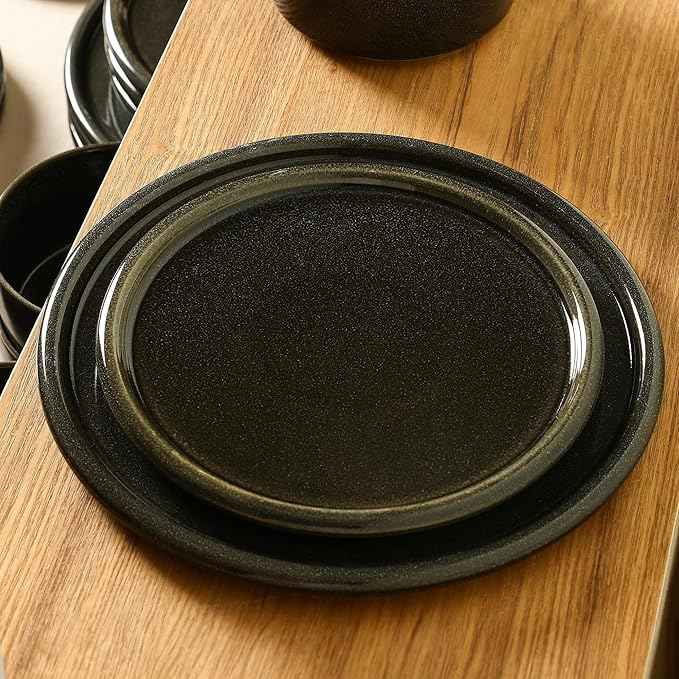 Stone Lain Eden 4-Piece Dinner Plate Set Stoneware, Charcoal Grey