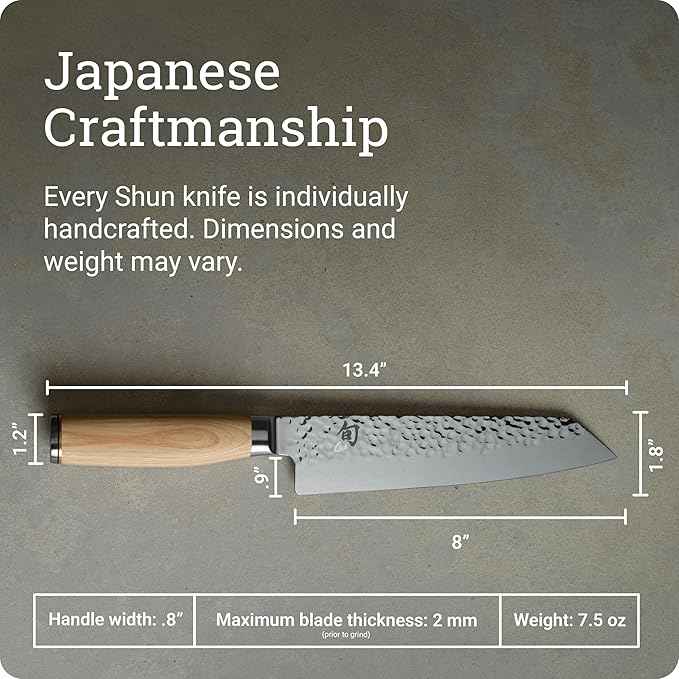 Shun Premier Blonde 8" Kiritsuke Knife, Handcrafted Japanese Kitchen Knife for Professional and Home Chefs, VG-MAX Core with Damascus Stainless Steel Cladding, Pakkawood Handle