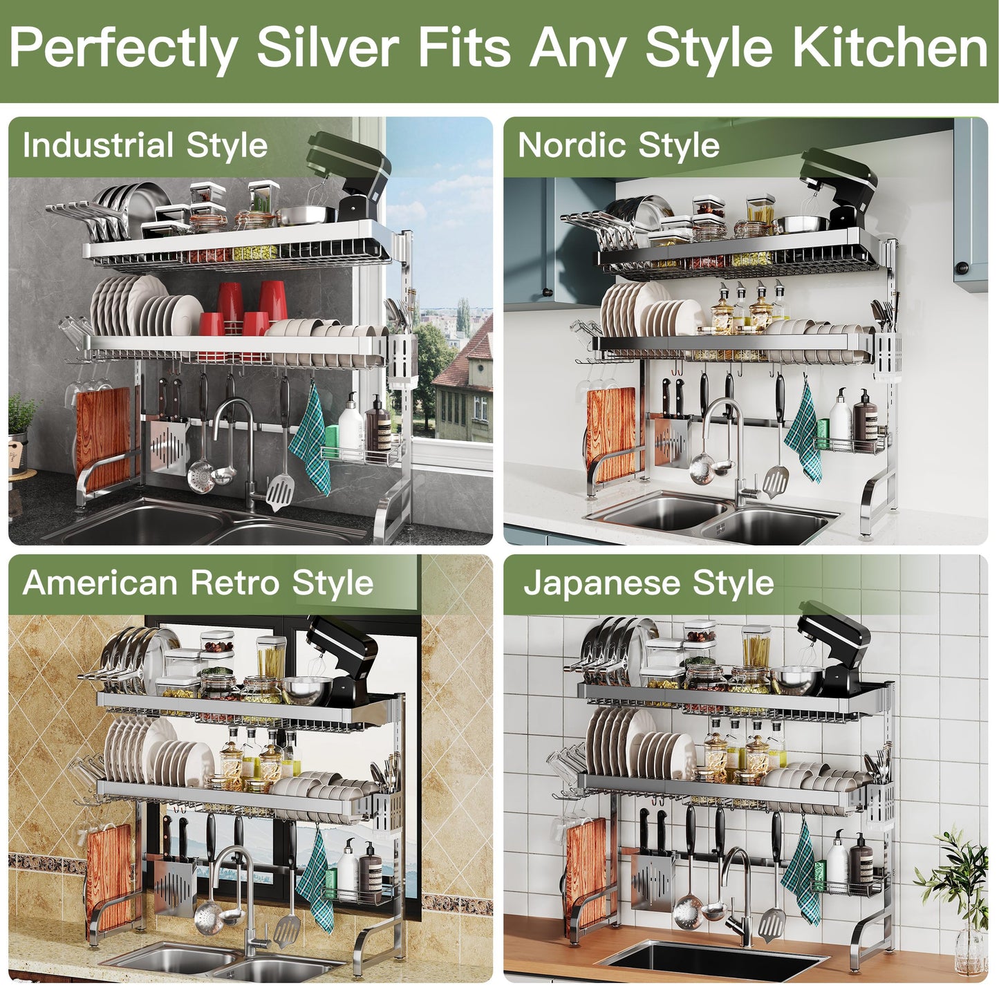 Over The Sink Dish Drying Rack (Silver / 25.5"-35.5"(W)x11.9"(L)x31.5"(H))