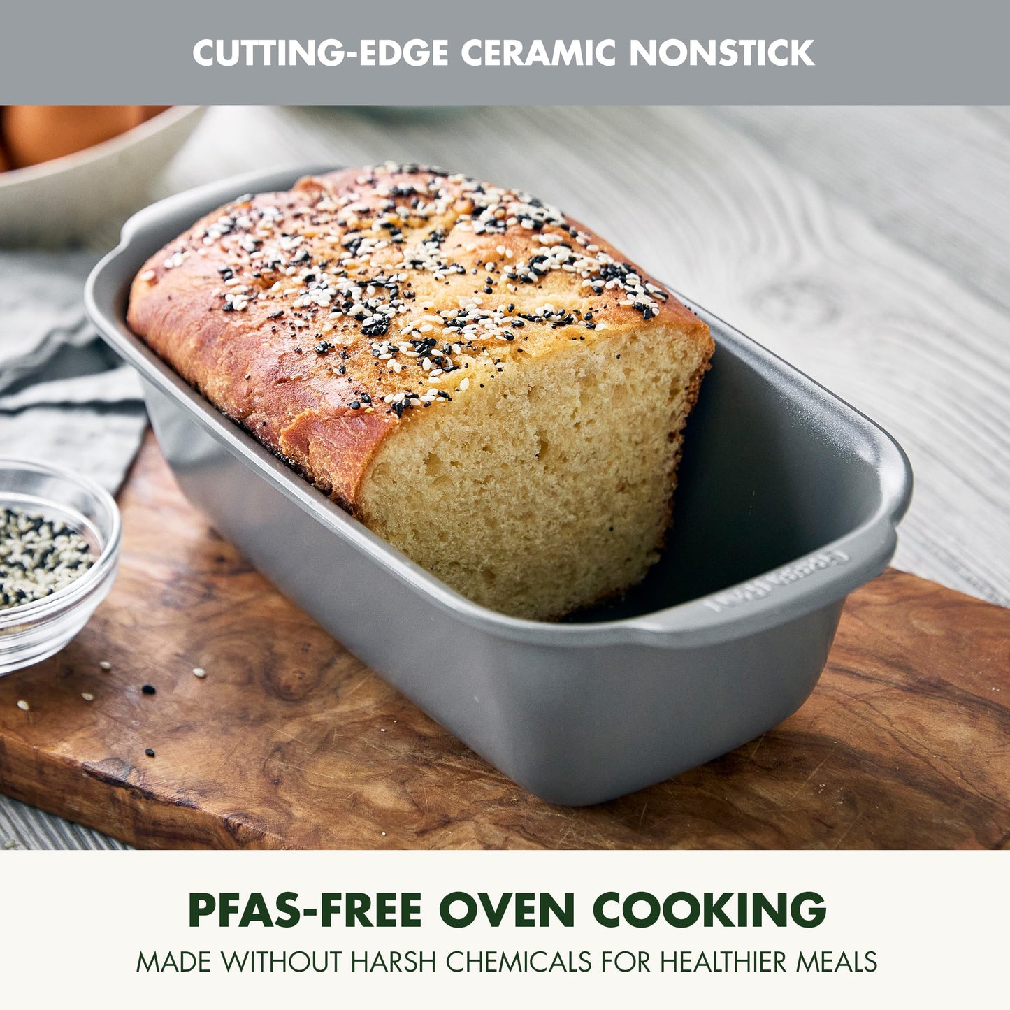 Premiere Ovenware Healthy Ceramic Nonstick 1 lb. Loaf Baking Pan (1 lb. Loaf Pan / Gray)