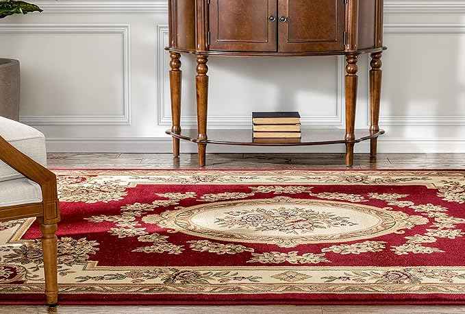 Well Woven Pastoral Medallion Red French European Formal Traditional Area Rug (7'10" x 10'6") Contemporary Floral Thick Soft Plush Living Dining Room Rug