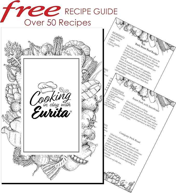 Eurita Clay Roaster, Non-Stick Bread Pan & Lid, Healthy Clay Pot Cooking, With Free Recipe Guide, 2 Quarts