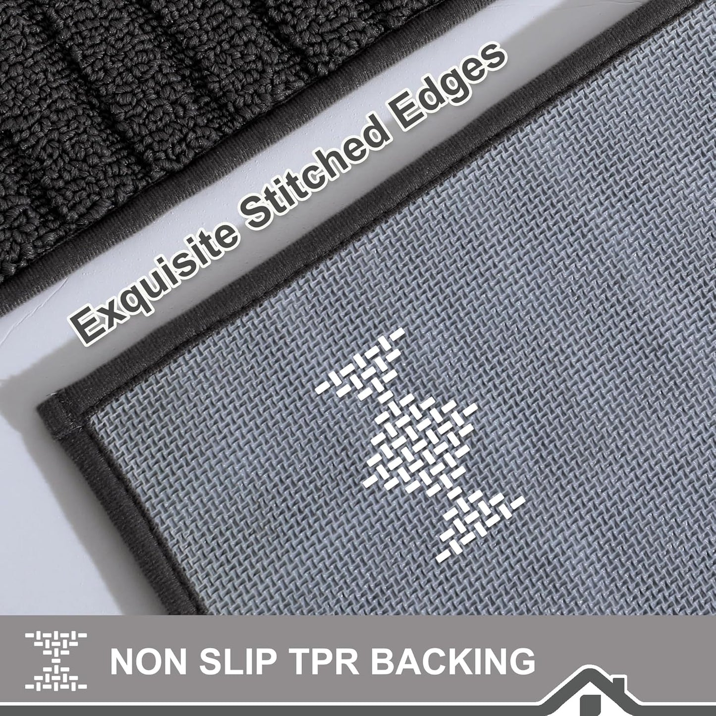 BEQHAUSE-Kitchen-Rugs-and-Mats Non Slip Kitchen Runner Rug Absorbent Kitchen Mats for Floor Machine Washable Kitchens Floormat,Black 24x60inch