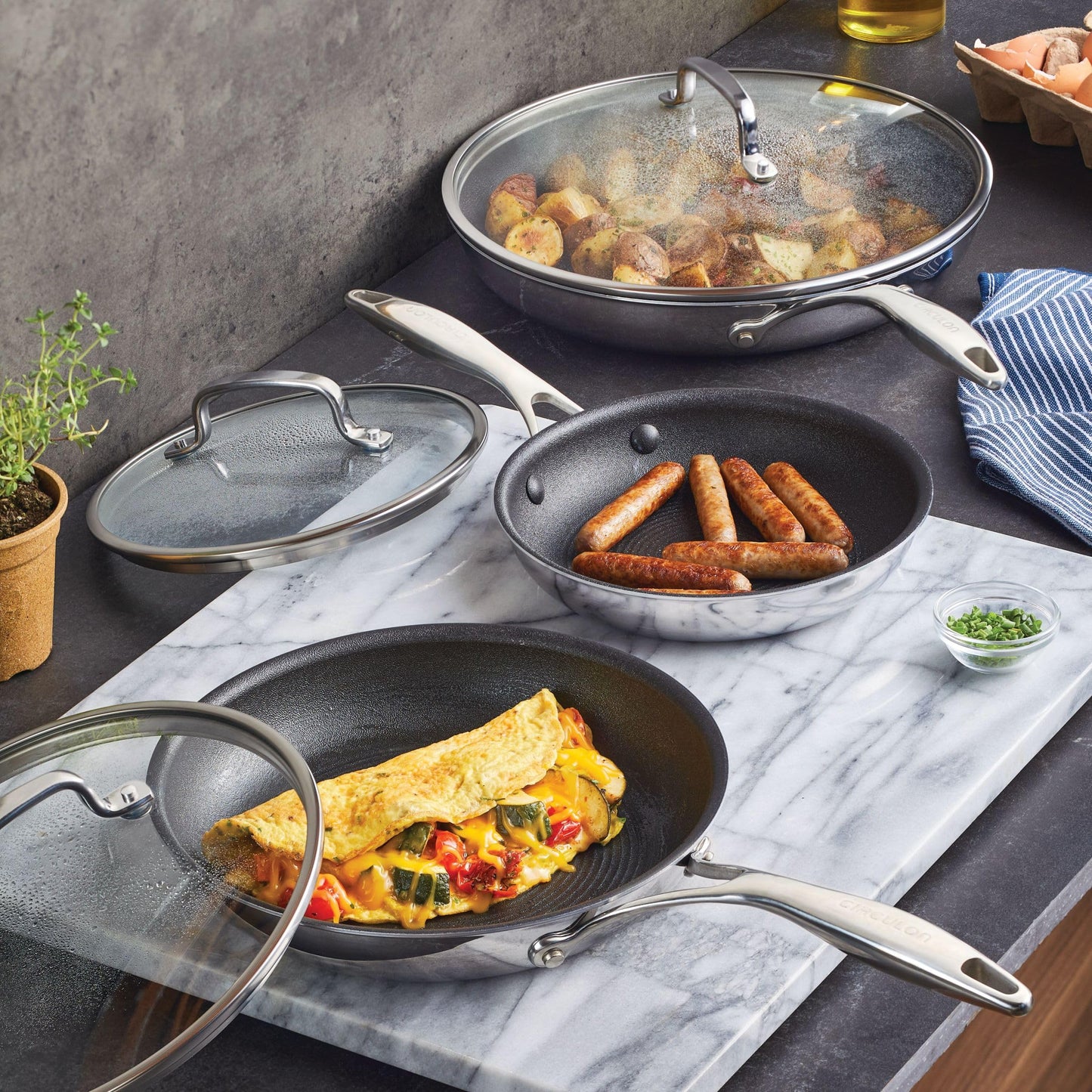 C1 Series Clad Stainless Steel with ScratchDefense Technology Cookware Nonstick Induction Frying Pans (Set (8.5-Inch, 10-Inch & 12.5-Inch))