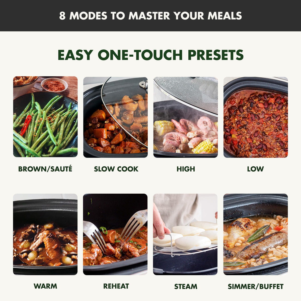 Elite 8-in-1 Programmable 6QT Electric Slow Cooker, Dishwasher Safe Lid & Removable Crock, PFAS-Free Healthy Ceramic Nonstick Multi-Cooker, Sear, Sauté, Brown, Steam Basket, Roast, Gold (6 Quarts / Gold)