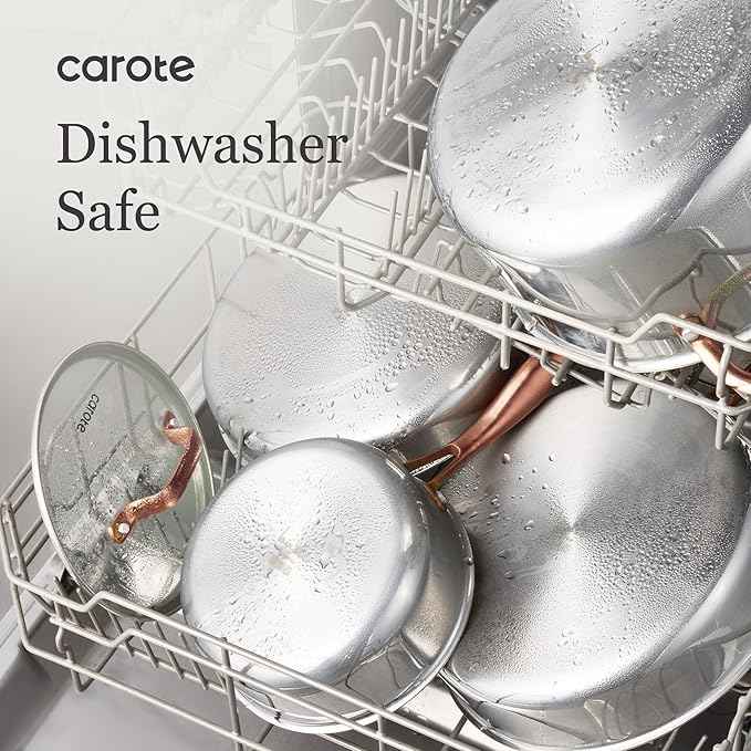 CAROTE 21pcs Tri-Ply Stainless Steel Cookware Set, Pots and Pans Set, Non Toxic Induction Kitchen Cooking Sets, Cookware Collection, Mirror Polish, Gold
