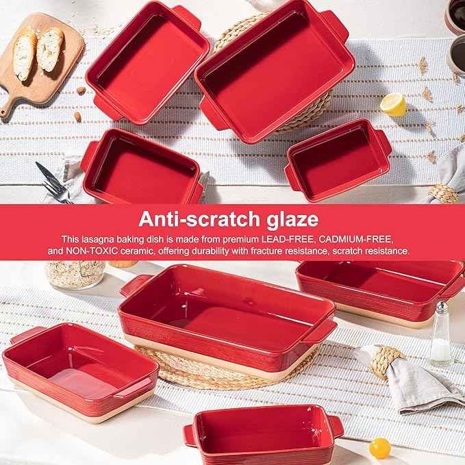 Casserole Dishes for Oven, Baking Dishes, Ceramic Bakeware Sets of 4, Rectangular Baking Pan Set with Handles for Baking, Casserole, Kitchen, Wedding Gift (Red Yellow)