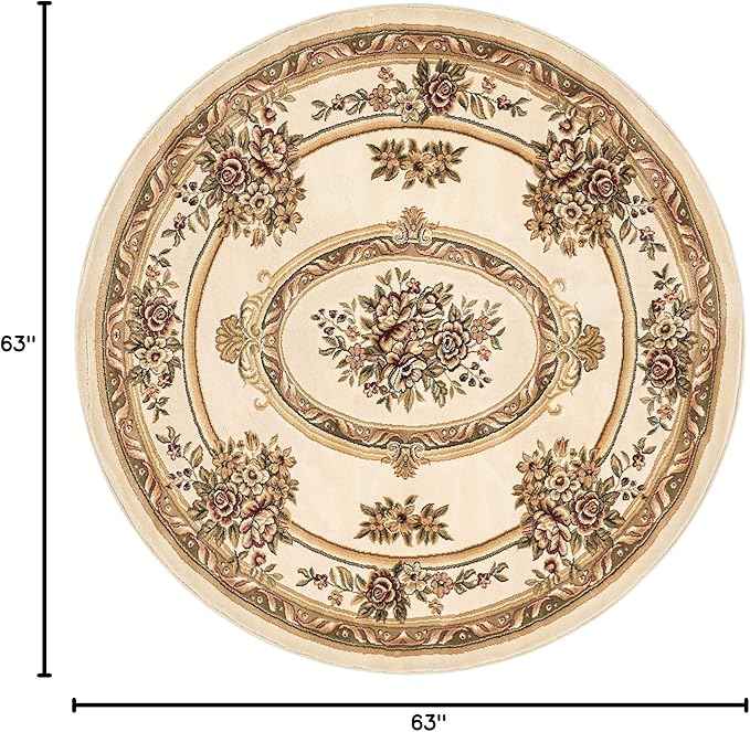 Well Woven Timeless Collection Le Petit Palais Ivory 5' Foot Round Luxurious Traditional French Medallion Oriental Area Rug Perfect for Living Room Bedroom or Dining Room Easy-to-Clean Durable Design