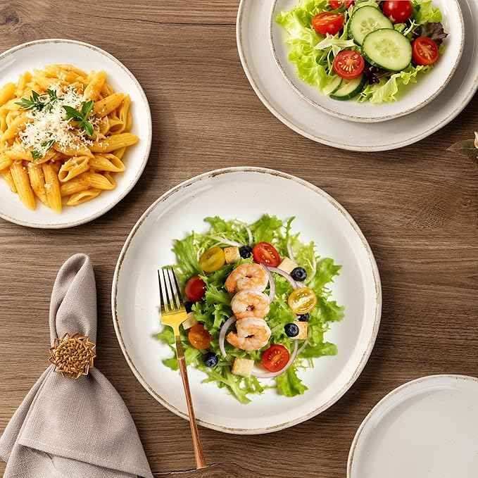 AmorArc Ceramic Dinnerware Sets with Pasta Bowls for 8, Handpainted Plates and Bowls Set with Rustic Terracotta Underside, Scratch Resistant Dishes Set, Dishwasher & Microwave Safe, 32 Pcs