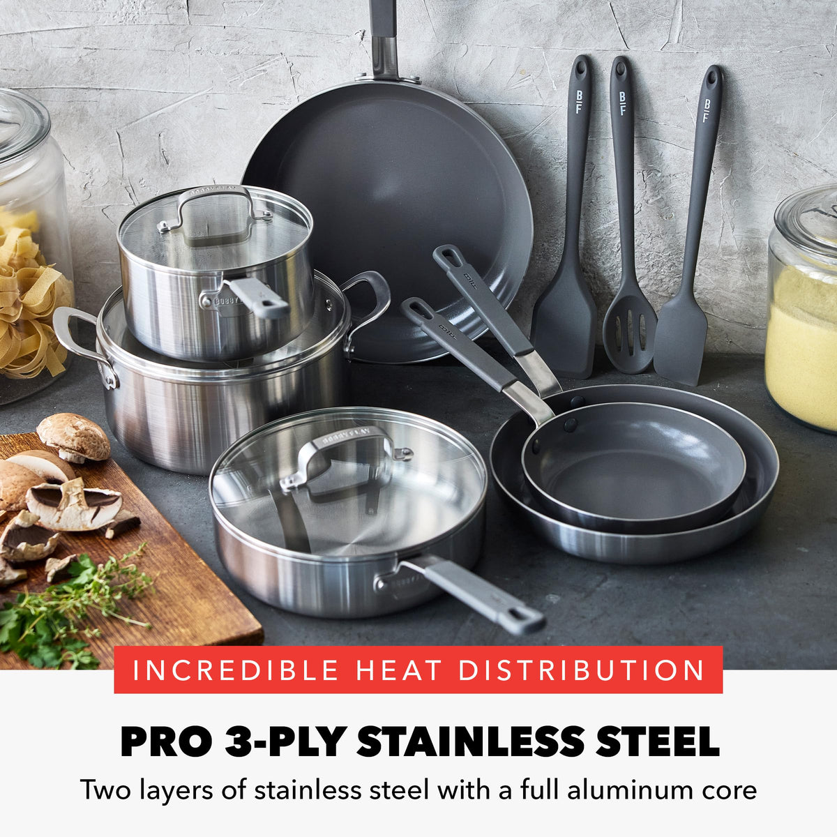 x Bobby Flay Stainless Steel 12 Piece Cookware Pots & Pans Set (12 Piece Cookware Set / Stainless Steel)