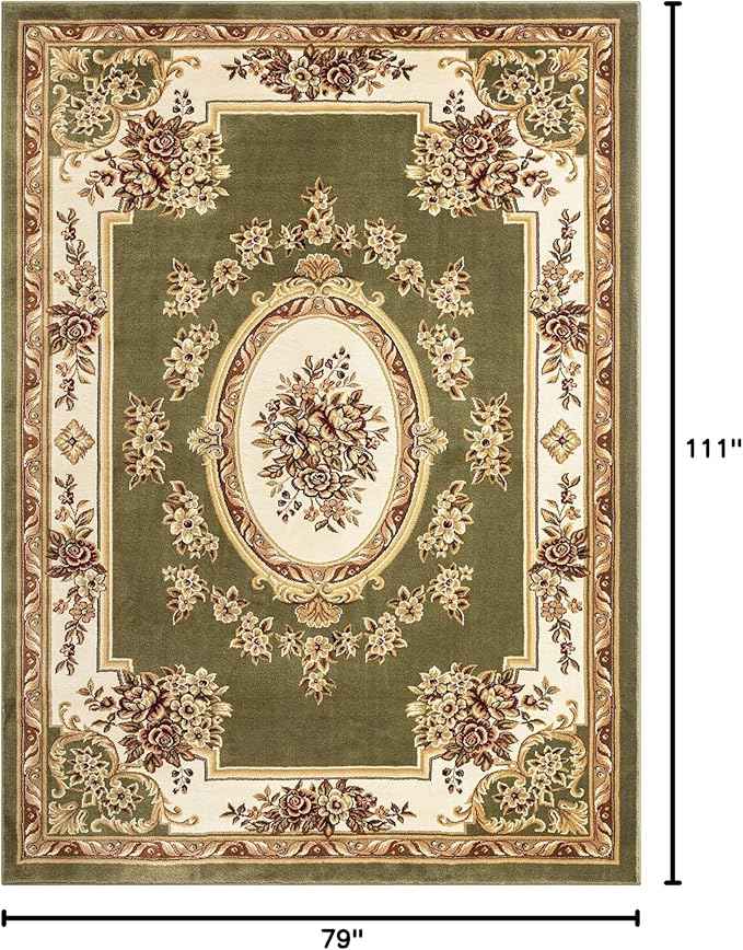 Well Woven Timeless Collection Le Petit Palais Green 6x9 Luxurious Traditional French Aubusson Medallion Oriental Area Rug Perfect for Living Room Bedroom or Dining Room Easy-to-Clean Durable Design