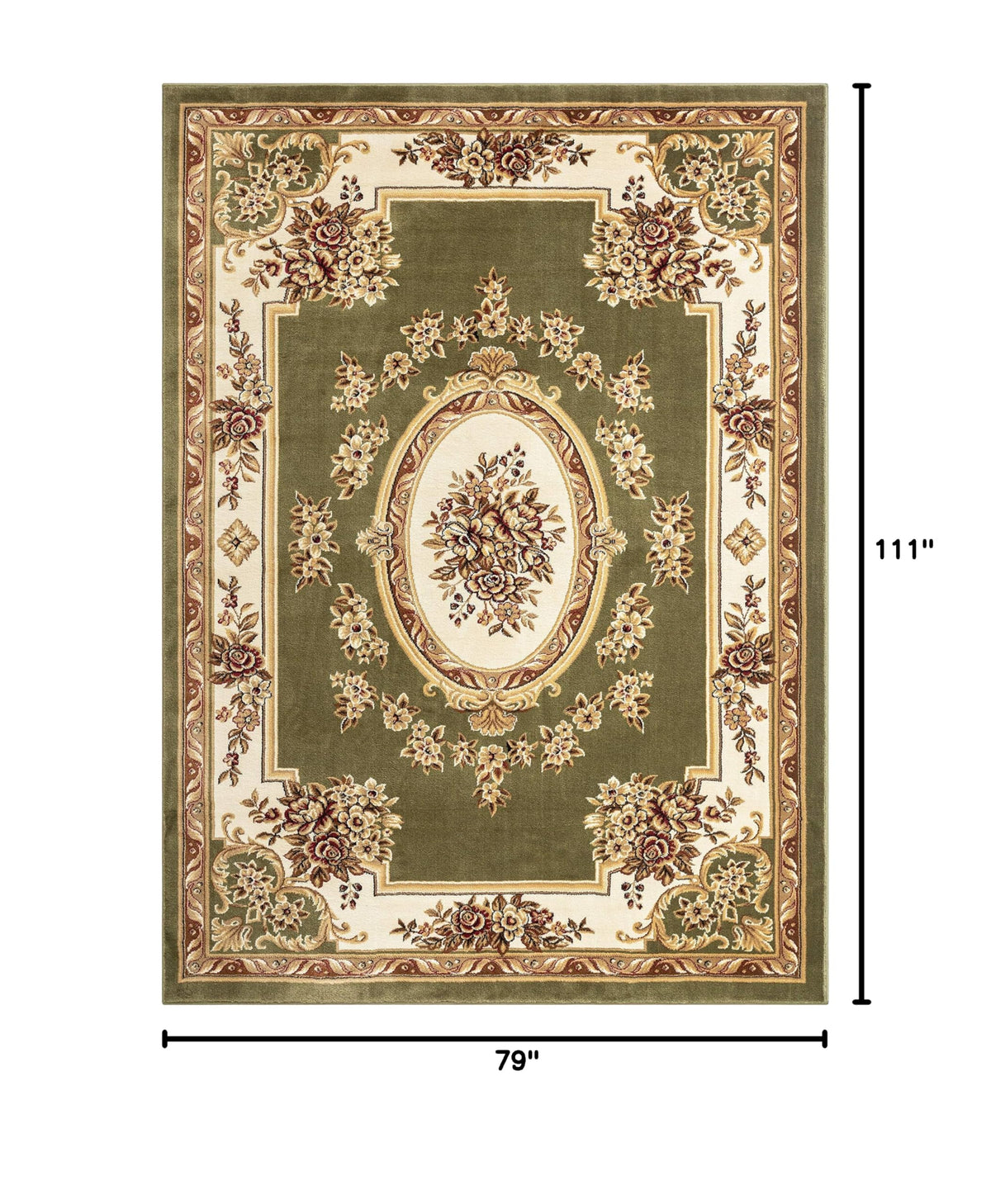Timeless Collection Le Petit Palais Green 6x9 Luxurious Traditional French Aubusson Medallion Oriental Area Rug Perfect for Living Room Bedroom or Dining Room Easy (6'7" x 9'3" (Rectangular) / Green)