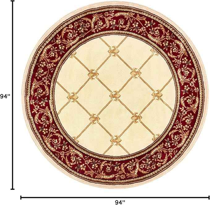 Well Woven Timeless Collection Fleur De Lis Ivory 8' Foot Round Luxurious Traditional French Aubusson Oriental Area Rug Perfect for Living Room Bedroom or Dining Room Easy-to-Clean Durable Design