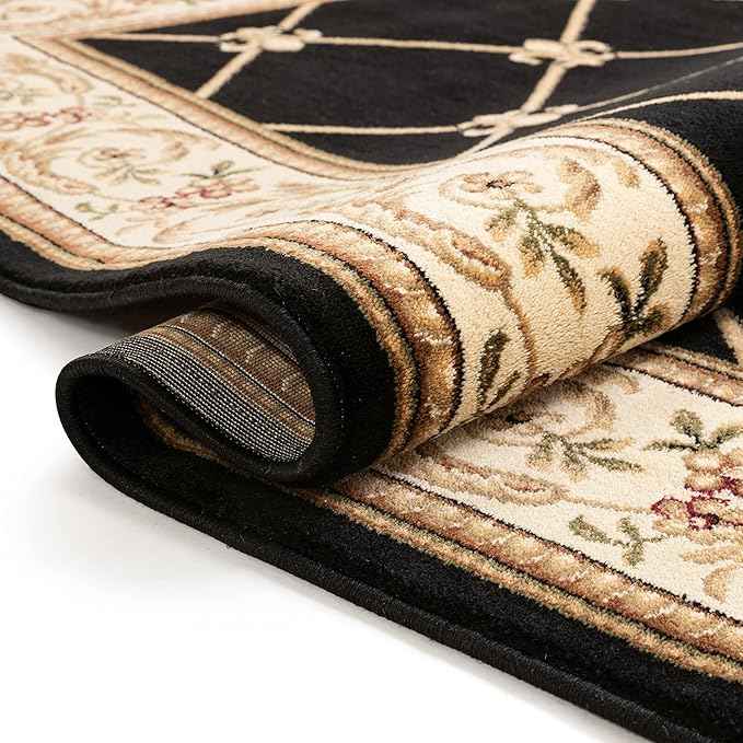Patrician Trellis Black French European Formal Traditional 3x12 (2'7" x 12') Runner Rug Stain/Fade Resistant Contemporary Floral Thick Soft Plush Hallway Entryway Living Dining Room Area Rug