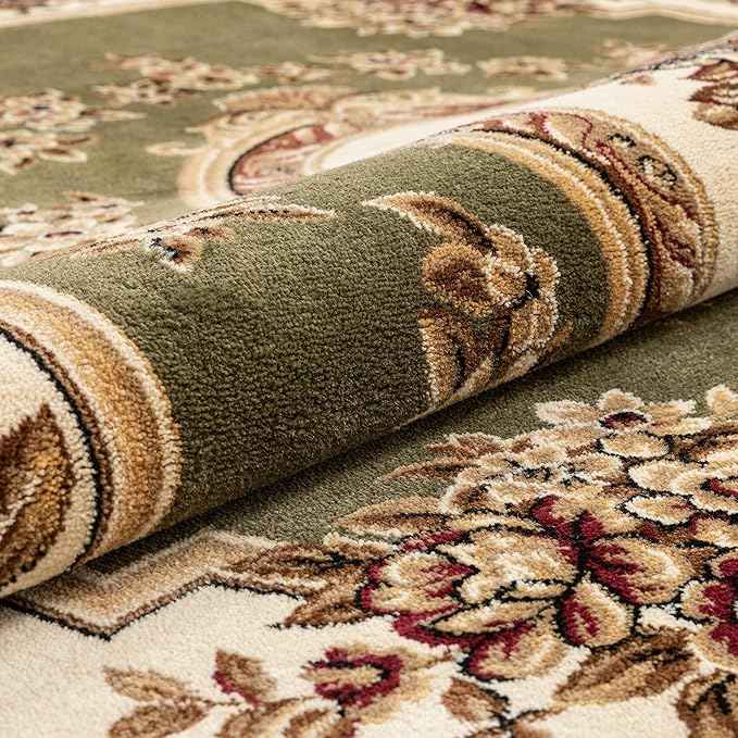 Well Woven Timeless Collection Le Petit Palais Green 6x9 Luxurious Traditional French Aubusson Medallion Oriental Area Rug Perfect for Living Room Bedroom or Dining Room Easy-to-Clean Durable Design