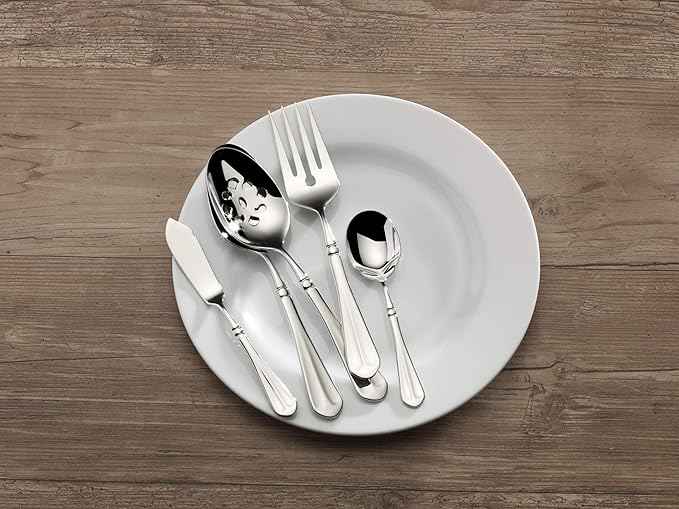 Mikasa French Countryside Flatware Set for 12, 65 Piece 18/10 Stainless Steel Silverware with Elegant Scroll Design and Serving Utensils, Durable Dinnerware Service