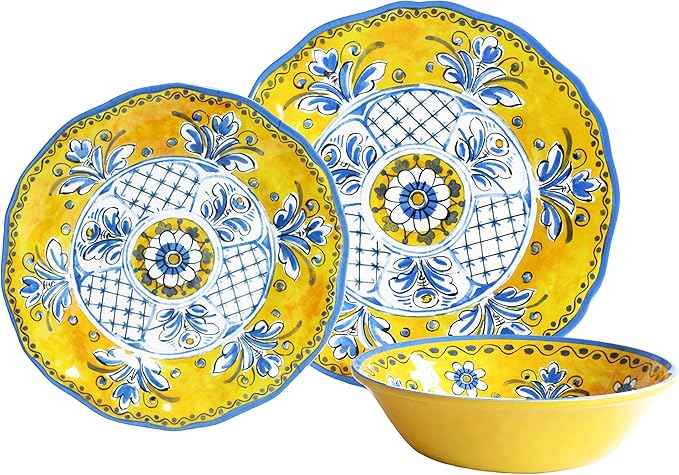 Le Cadeaux 18 Piece Luxury Melamine Dinnerware Set, Service for 6 (Benidorm)