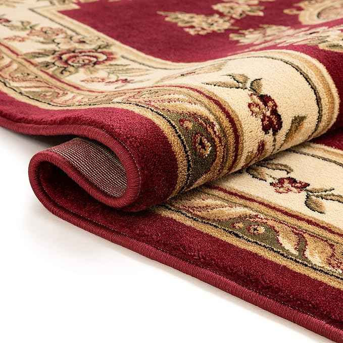Pastoral Medallion Red French European Formal Traditional Area Rug (5'3" x 7'3") Easy to Clean Stain Fade Resistant Shed Free Modern Contemporary Floral Thick Soft Plush Living Dining Room Rug