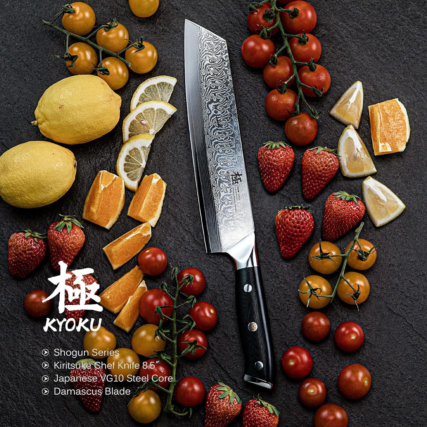 KYOKU Kiritsuke Chef Knife 8.5" - Shogun Series - Japanese VG10 Steel Core Forged Damascus Blade - with Sheath & Case