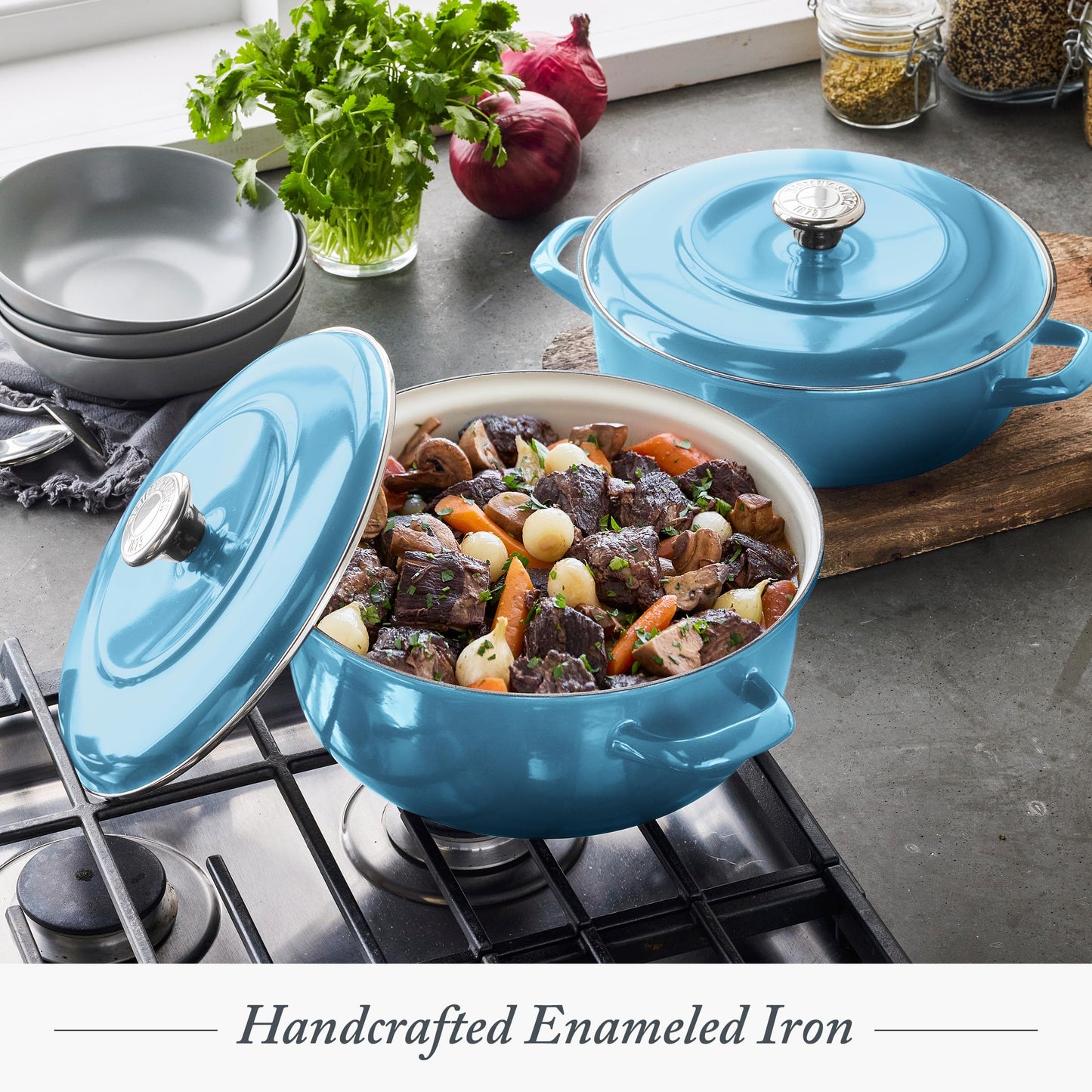 3.7QT & 5.5QT Dutch Ovens with Lids (Caribbean Blue)