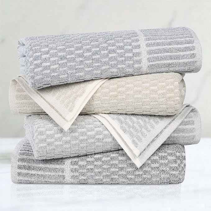 Superior Juno Viscose Cotton Blend Medium Weight Towels, for Bathroom, Shower, Spa, Plush, Quick Dry, Ultra-Soft Towels, Bath Essentials, Border Detail, 6 Piece Assorted Towel Set, Denim Blue