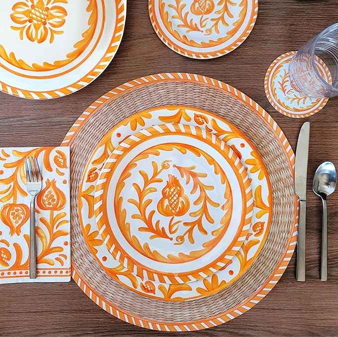 Le Cadeaux Luxury Melamine 18 Piece Dinnerwear Set, Service for 6, Sicily Orange