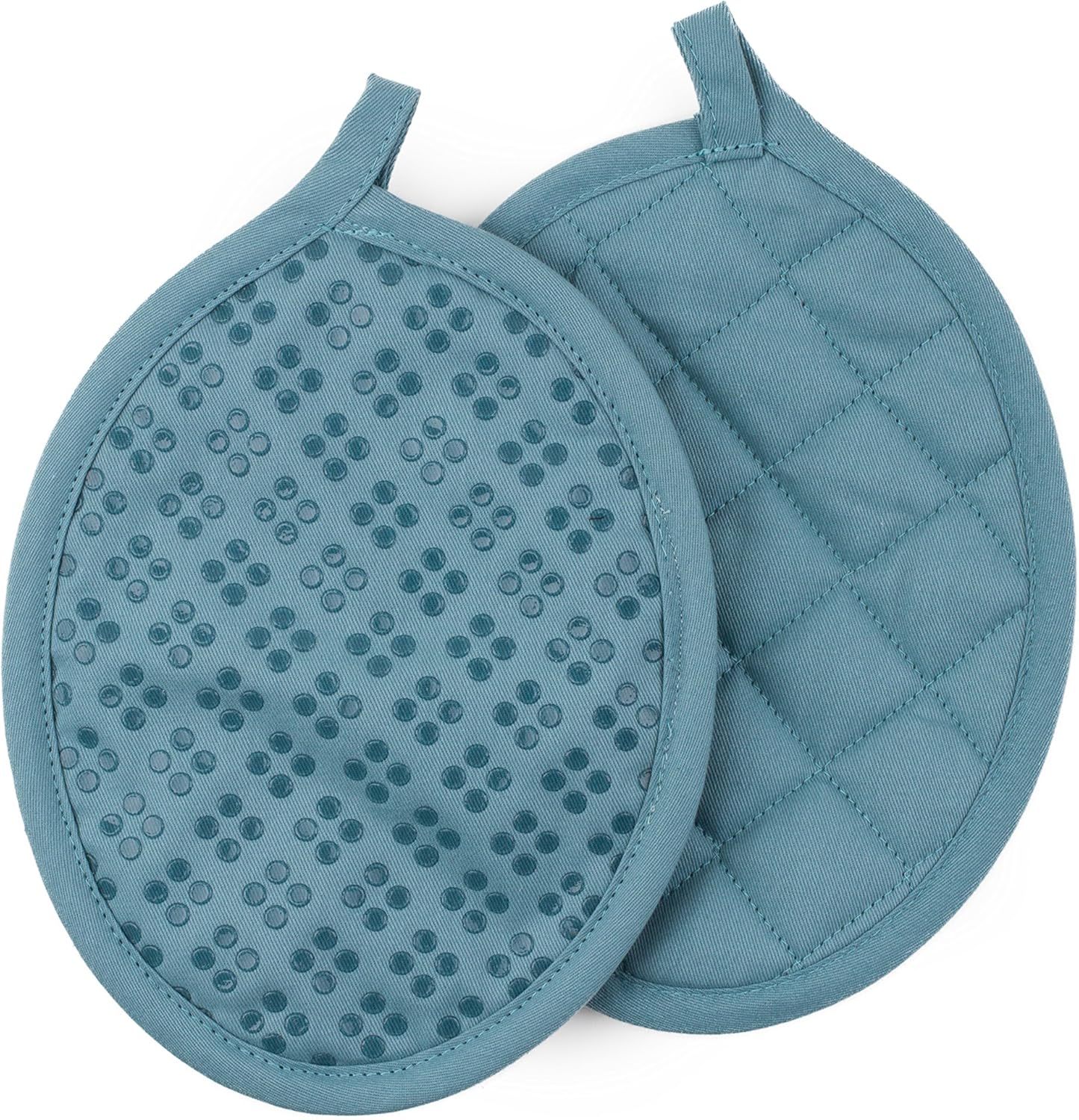 Sticky Toffee Silicone Pot Holders Set of 2, Blue, Heat Resistant to 500°F, Non-Slip Oven Hot Pads with Oeko-Tex Cotton Shell, 7 x 9 in
