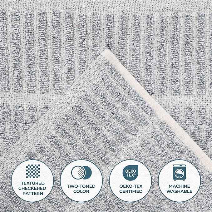 Superior Juno Viscose Cotton Blend Medium Weight Towels, for Bathroom, Shower, Spa, Plush, Quick Dry, Ultra-Soft Towels, Bath Essentials, Border Detail, 6 Piece Assorted Towel Set, Denim Blue