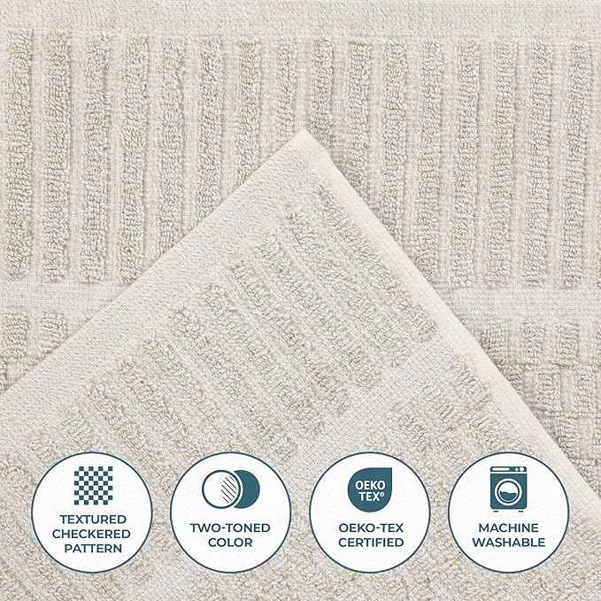 Superior Juno Viscose Cotton Blend Medium Weight Towels, for Bathroom, Shower, Spa, Plush, Quick Dry, Ultra-Soft Towels, Bath Essentials, Border Detail, Bath Towels, Set of 2, Beige