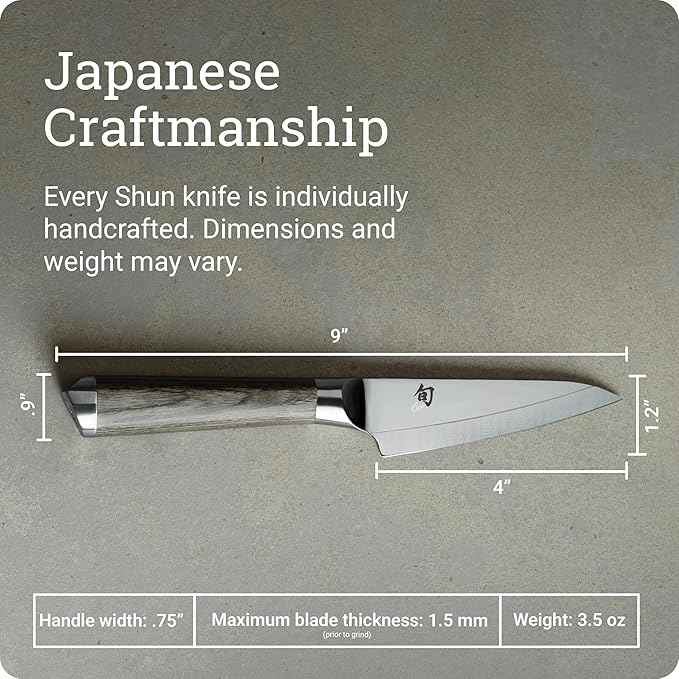 Shun Cutlery Kagerou Paring Knife 4 Inch, Small, Sharp, Nimble Cooking Knife for Peeling, Coring, Trimming and More, Precise Cutting Knife, Handcrafted Japanese Kitchen Knife