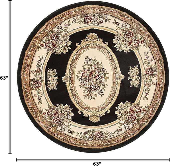 Well Woven Timeless Collection Le Petit Palais Black 5' Foot Round Luxurious Traditional French Medallion Oriental Area Rug Living Room Bedroom Dining Room Easy-to-Clean Durable Design